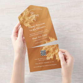 Ahorn-Blätter akzentuieren Kürbisgradienten QR-Cod All In One Einladung