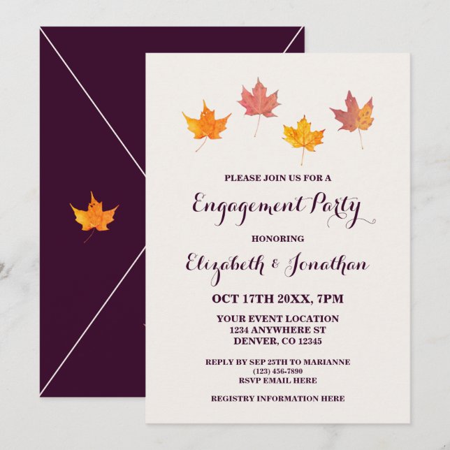 Ahorn-Blätter fallen ins Engagement Einladung (Vorne/Hinten)