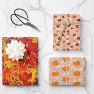 Ahorn-Blätter im Herbst/Herbst, Pumpkin Geschenkpapier Set