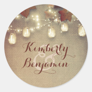 Ahorn-Blätter und rustikale Maurer-Glas-Lichter, Runder Aufkleber