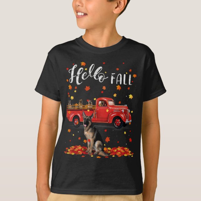 Ahorn Deutscher Hirte Dog Leaf Herbst Red Tru T-Shirt (Vorderseite)