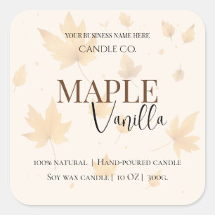 Ahorn Vanille   Elegantes Herbst-Sojakerzen-Label Quadratischer Aufkleber