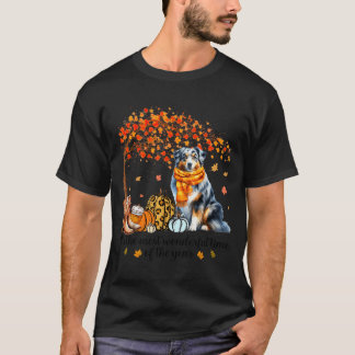 Ahornbaum-Druck Hundeliebhaber Frohes Erntedankfes T-Shirt