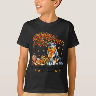 Ahornbaum-Druck Hundeliebhaber Frohes Erntedankfes T-Shirt