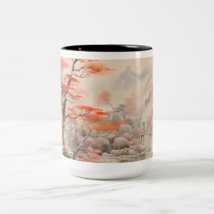 Ahornbaumbrücke und Fluss Zweifarbige Tasse
