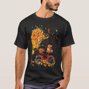 Ahornblatt Herbst Süße Katze Auf Fahrrad Es Ist He T-Shirt