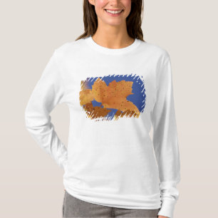 Ahornblatt im Herbst und blauer Himmel, weiß T-Shirt