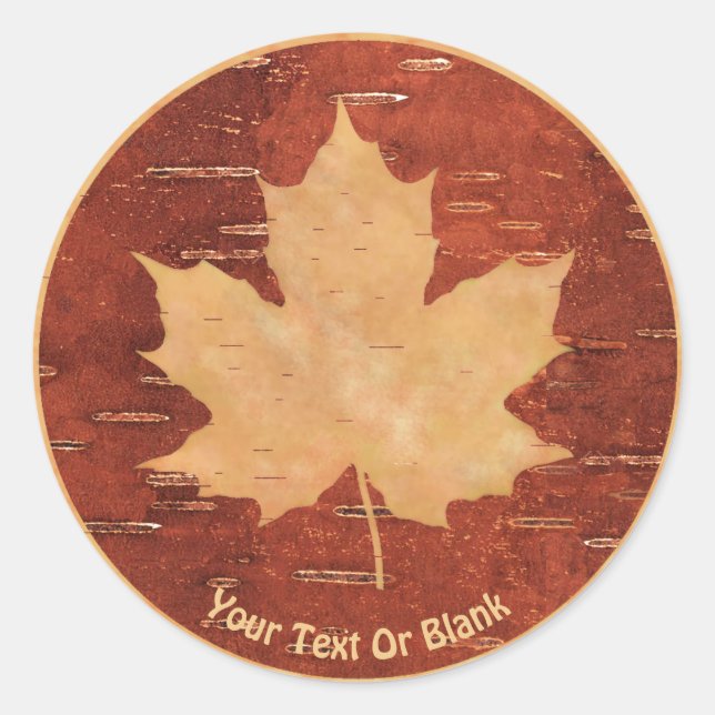 Ahornleaf auf der Birkenrinde Runder Aufkleber (Vorderseite)