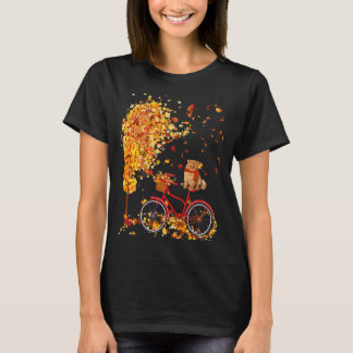Ahornleaf Herbstkatze Niedliche Katze Auf dem Fahr T-Shirt