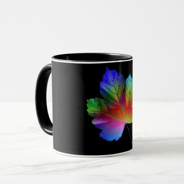 Ahornleaf im schwarzen Hintergrund Tasse (Vorderseite Links)