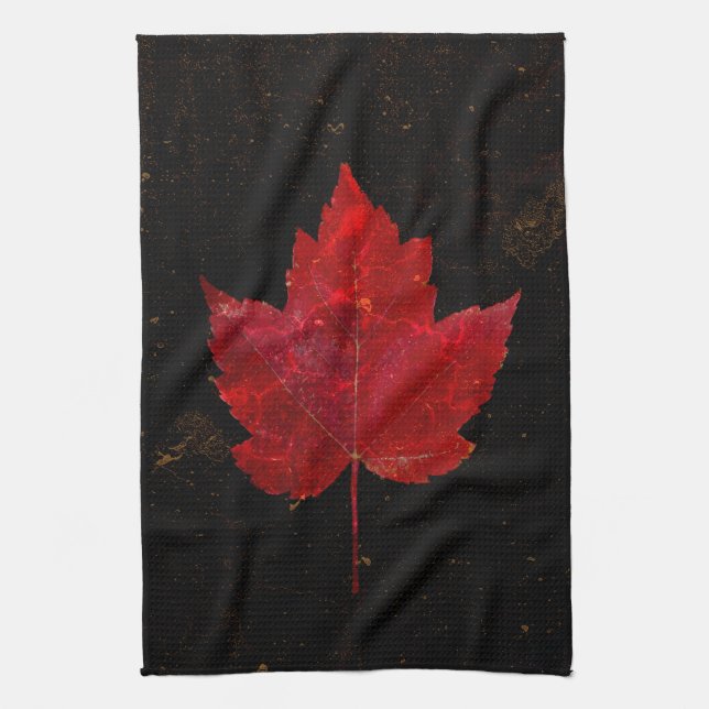 Ahornleaf Red Black Gold Country Fall Textur Geschirrtuch (Vertikal)