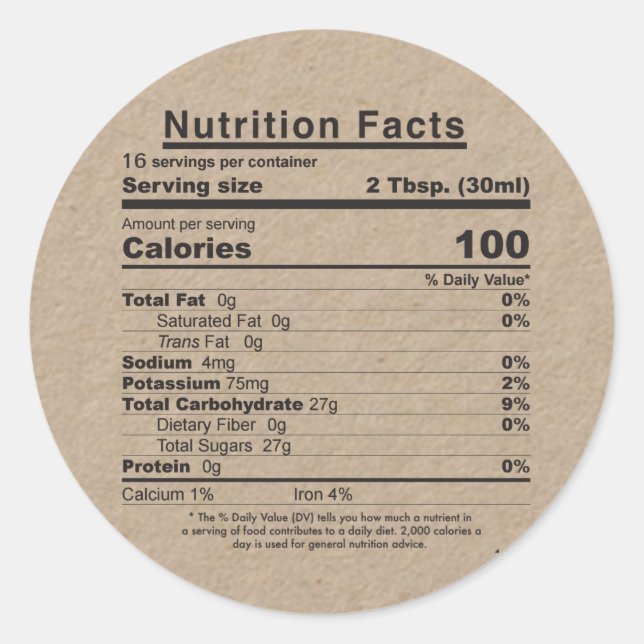 Ahornsirup 2022 Nutrition Facts Label (Kraft) Runder Aufkleber (Vorderseite)