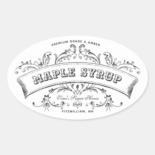 Ahornsirup Alt modische Scroll bearbeitbares Etike Ovaler Aufkleber (Vorderseite)