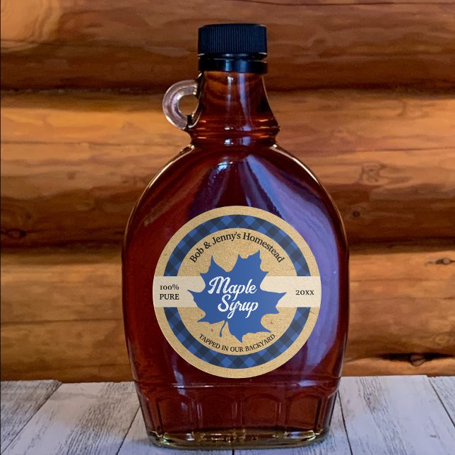 Ahornsirup Blue Leaf Buffalo Kariert Kraft Runder Aufkleber (Von Creator hochgeladen)