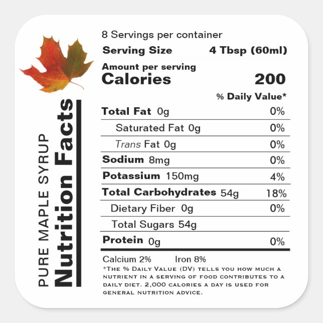 Ahornsirup Editable Nutrition Facts Label Quadratischer Aufkleber (Vorderseite)