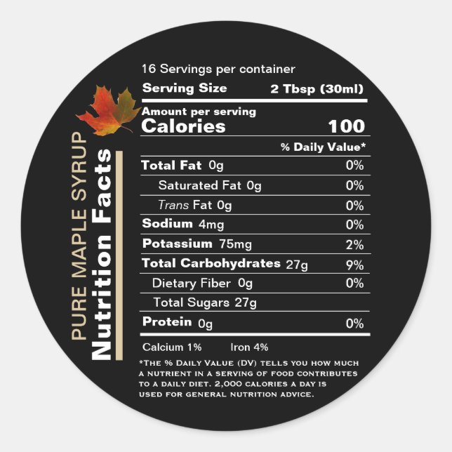 Ahornsirup Editable Nutrition Facts Label Runder Aufkleber (Vorderseite)