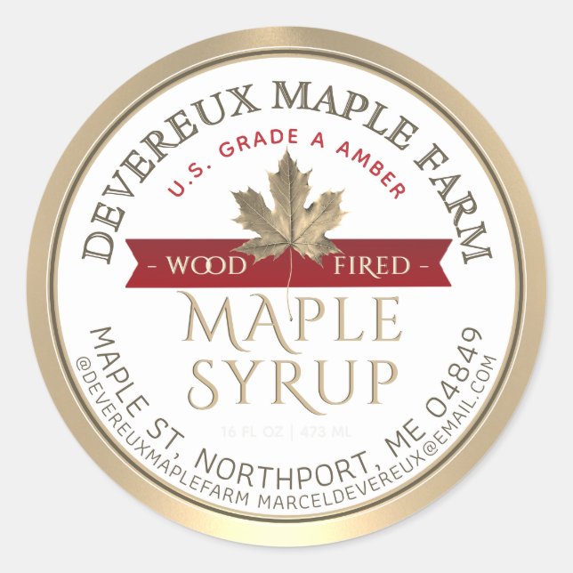 Ahornsirup Holzfeuer Red Banner Gold Leaf Runder Aufkleber (Vorderseite)