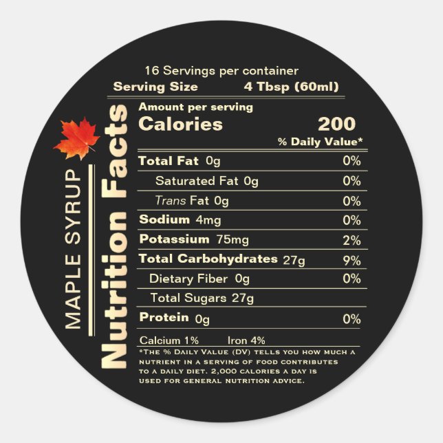Ahornsirup Nutrition Fakten Red Sugar Maple Leaf Runder Aufkleber (Vorderseite)
