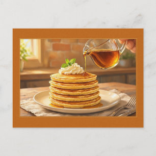 Ahornsirup-Pfannkuchen und Creme-Frühstück Postkarte