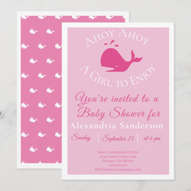 Ahoy A Girl to Enjoy Nautical Baby Dusche Einladung (Vorne/Hinten)