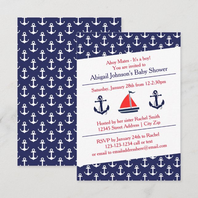 Ahoy Anchors Kinderdusche - 3x5 Einladung (Vorne/Hinten)