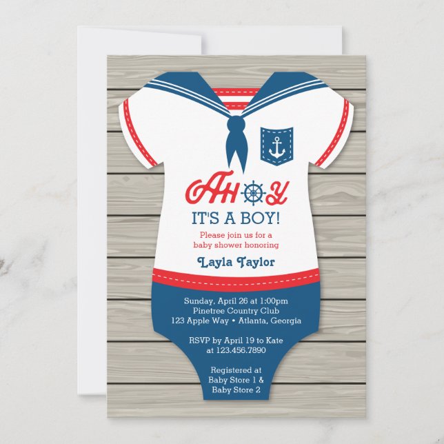 Ahoy Baby Shower Einladung, Segler, Kosmetik Einladung (Vorderseite)