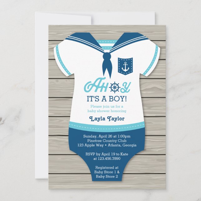 Ahoy Baby Shower Einladung, Segler, Kosmetik Einladung (Vorderseite)