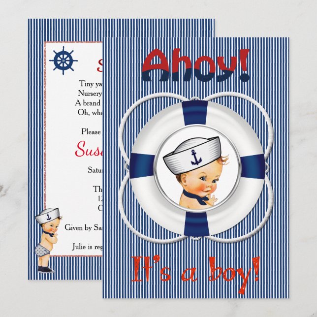 Ahoy C'est un Baby shower garçon Invitation (Devant / Derrière)