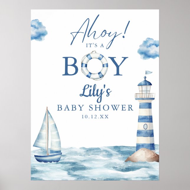 Ahoy C'Est Un Garçon Baby shower Affiche de bienve (Devant)