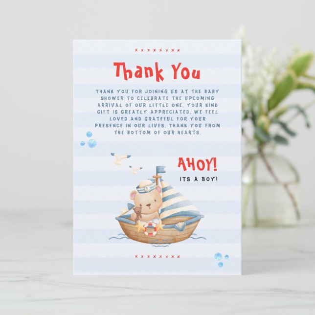 Ahoy C'Est Un Garçon Baby shower Carte de remercie (Debout devant)