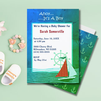 Ahoy C'est un garçon Baby shower Retro Invitation