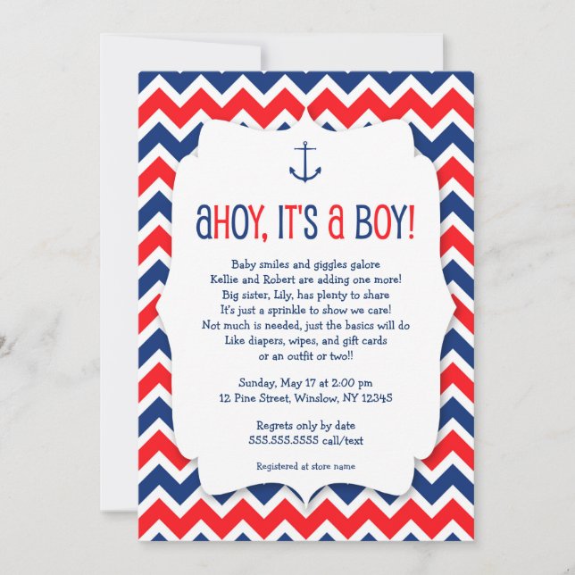 Ahoy c'est un garçon bébé sprinkle invitation / na (Devant)