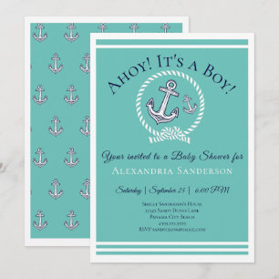 Ahoy c'est un garçon ! Invitation Baby shower naut