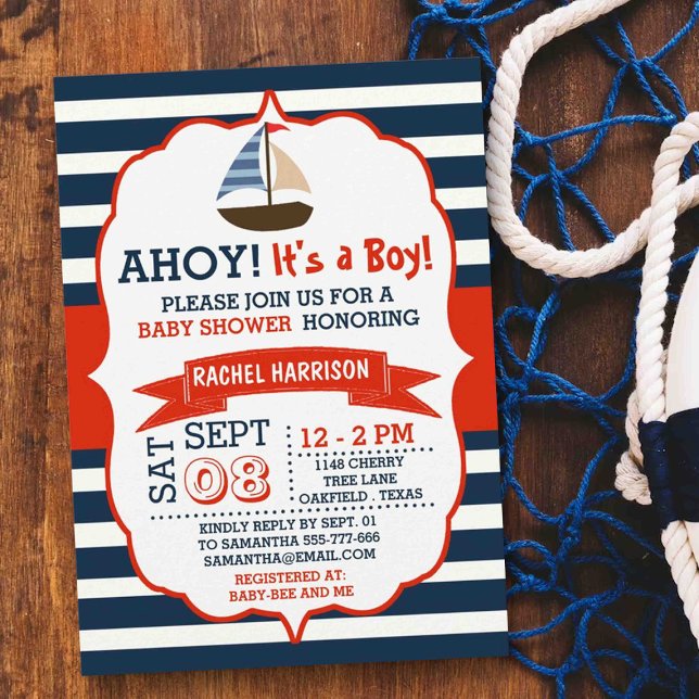 Ahoy C'est un garçon ! Invitations Baby showers na (Créateur téléchargé)