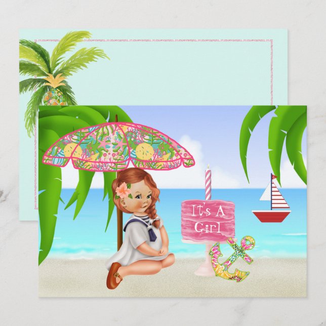 Ahoy C'est une invitation de Baby shower fille (Devant / Derrière)