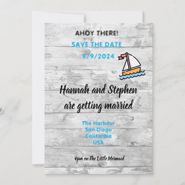 Ahoy da! Yachtdesign Save the Date Karte (Vorderseite)