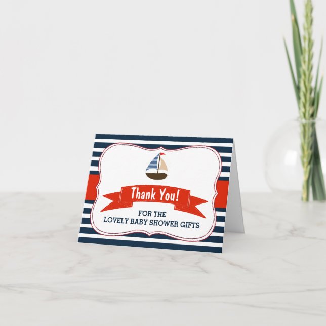 Ahoy! Das ist ein Junge! Babydusche für Nautical B Dankeskarte (Vorderseite)