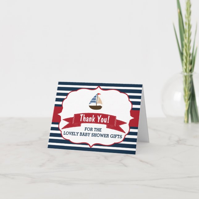 Ahoy! Das ist ein Junge! Babydusche für Nautical B Dankeskarte (Vorderseite)