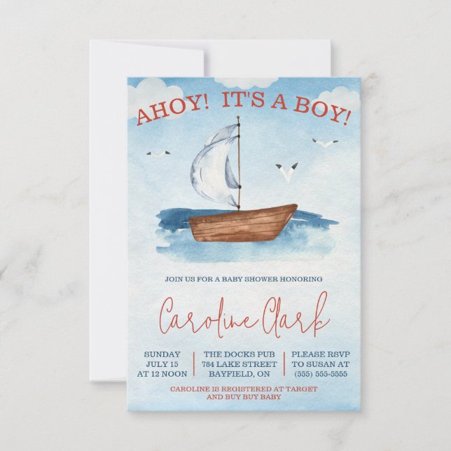 AHOY! Das ist ein Junge! Babydusche mit Nautical S Einladung (Vorderseite)