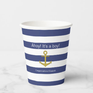 Ahoy! Das ist ein Junge! Blue White Nautical Baby Pappbecher
