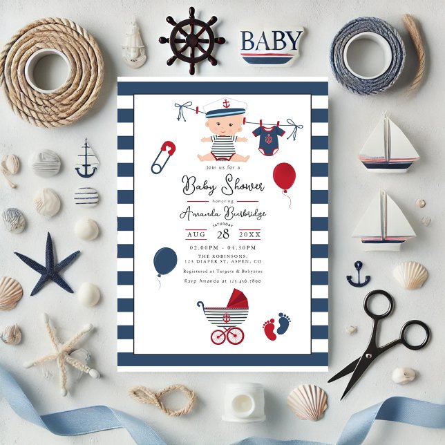 Ahoy, das ist ein Junge! Kinderdusche Einladung (Ahoy it's a Boy! Nautical Baby Shower Invitation)