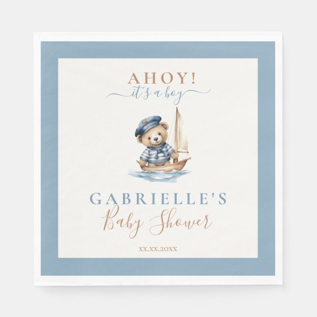Ahoy, das ist ein Junge! Minimalistische Kinderdus Serviette (Vorderseite)