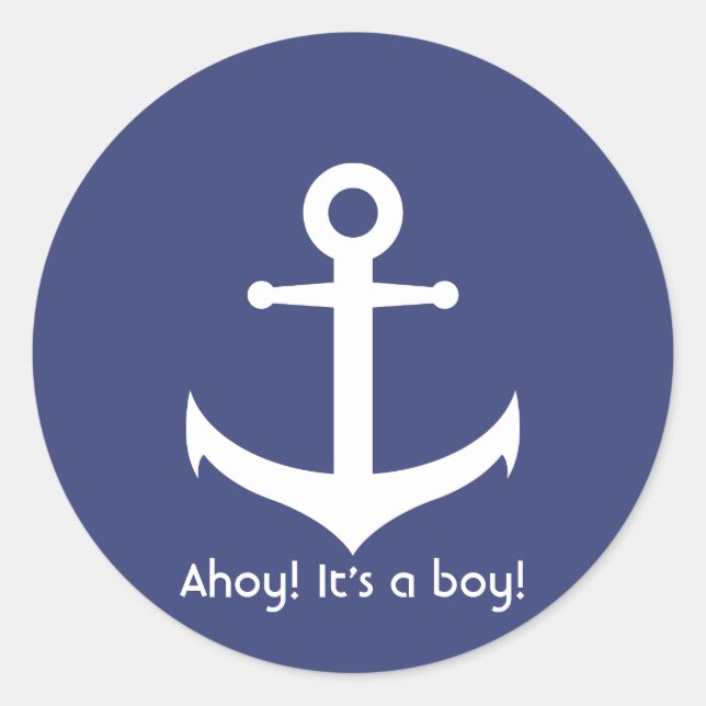 Ahoy! Das ist ein Junge! Nautic Baby Showaufkleber Runder Aufkleber (Vorderseite)