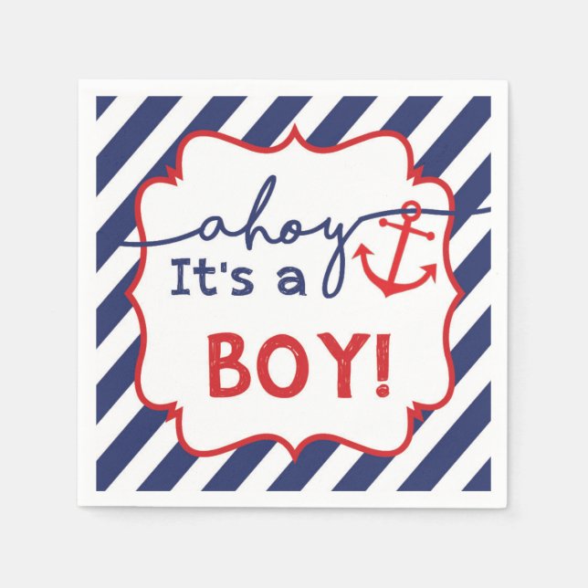 Ahoy! Das ist ein Junge! Nautical Baby Showpapier  Serviette (Vorderseite)