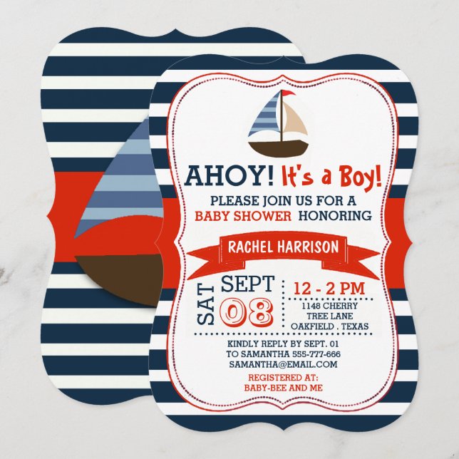 Ahoy! Das ist ein Junge! Nautical Boat Baby Showei Einladung (Vorne/Hinten)