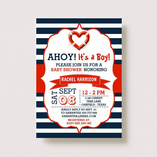 Ahoy! Das ist ein Junge! Nautical Buoy Baby Showei Einladung (Von Creator hochgeladen)