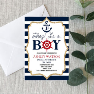 Ahoy! Das ist ein Junge! Nautical Navy Blue Baby D Einladung