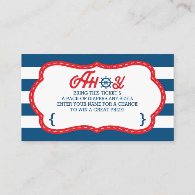 Ahoy Diaper Raffle Ticket, nautisch, blau, rot Begleitkarte (Vorderseite)