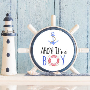Ahoy, ein Junge! Nautische Babyparty Runder Aufkleber