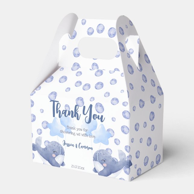 Ahoy es ist ein Baby Blue Wale Baby Dusche Custom Geschenkschachtel (Vorderseite)